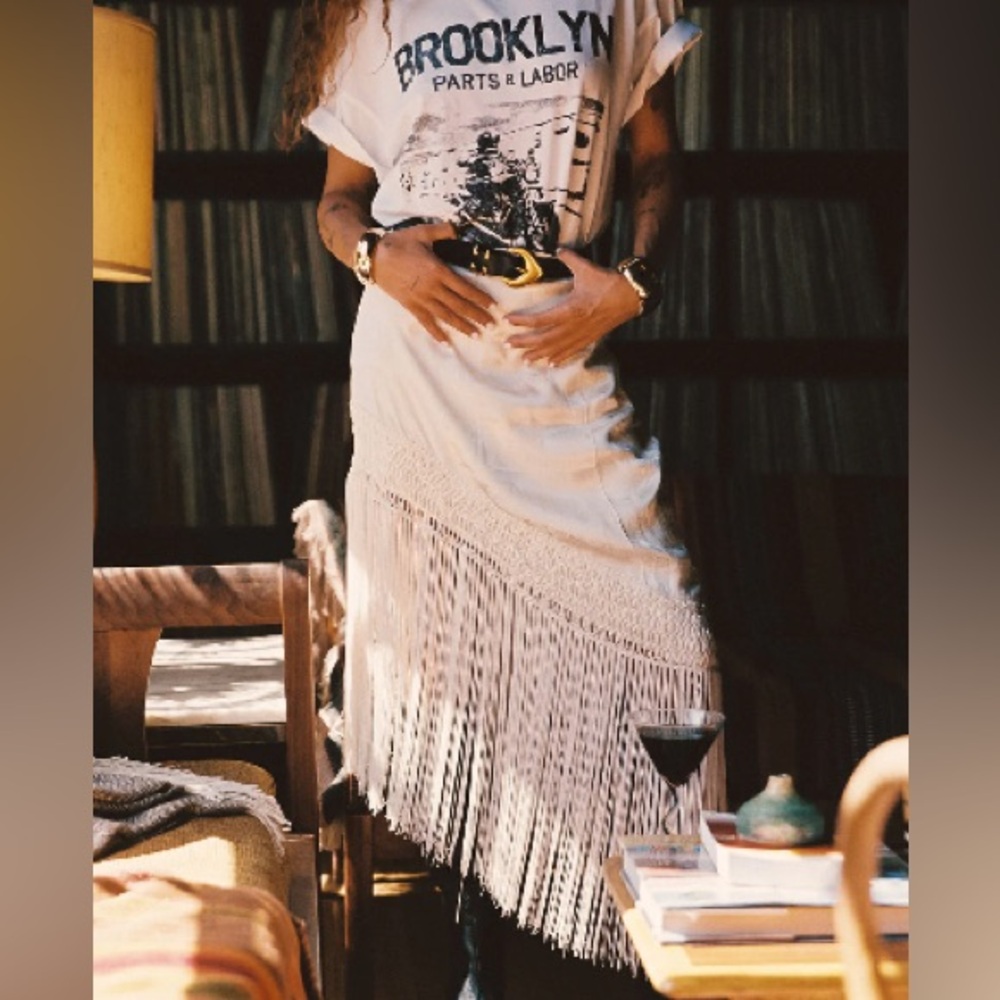 Cream Fringe Midi Skirt, 12th Tribe SOLD OUT, boho country festival chic